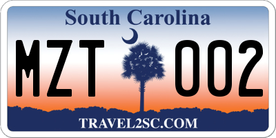 SC license plate MZT002