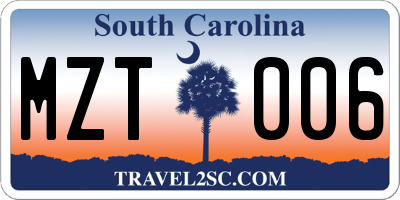 SC license plate MZT006