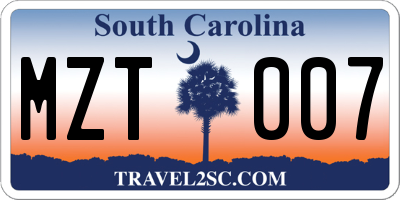 SC license plate MZT007