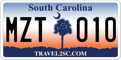 SC license plate MZT010