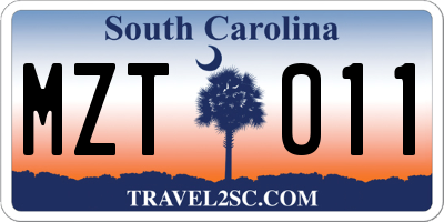 SC license plate MZT011