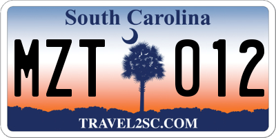 SC license plate MZT012
