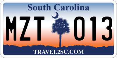SC license plate MZT013