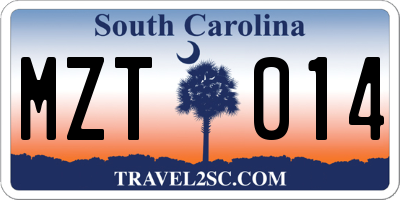 SC license plate MZT014