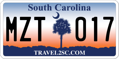 SC license plate MZT017