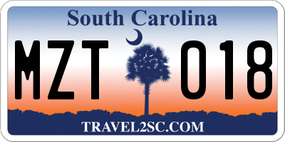 SC license plate MZT018