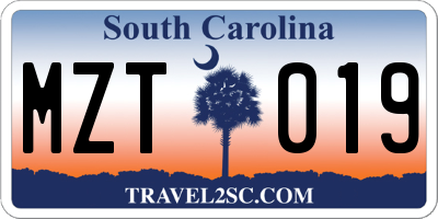 SC license plate MZT019