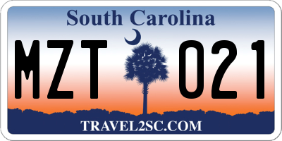 SC license plate MZT021
