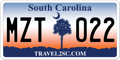 SC license plate MZT022