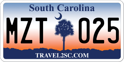 SC license plate MZT025