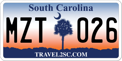 SC license plate MZT026