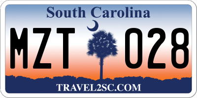 SC license plate MZT028