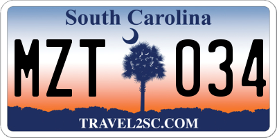 SC license plate MZT034