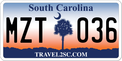 SC license plate MZT036