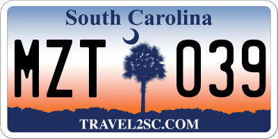 SC license plate MZT039