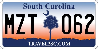 SC license plate MZT062