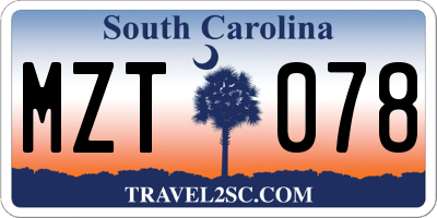 SC license plate MZT078