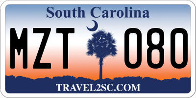 SC license plate MZT080