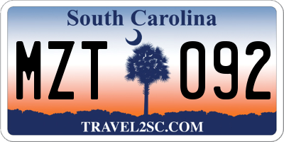 SC license plate MZT092