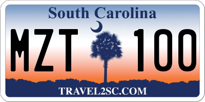 SC license plate MZT100