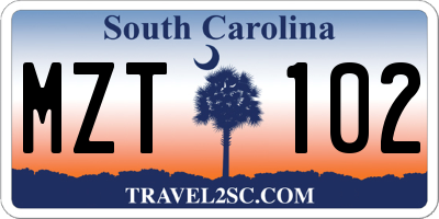 SC license plate MZT102