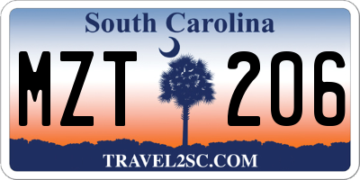 SC license plate MZT206