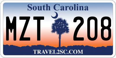 SC license plate MZT208