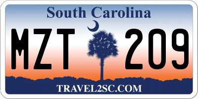 SC license plate MZT209