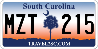 SC license plate MZT215