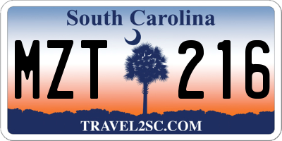 SC license plate MZT216