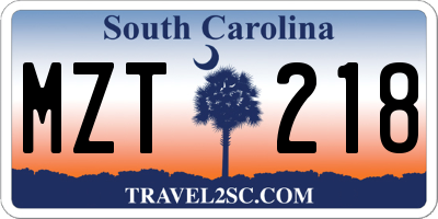 SC license plate MZT218