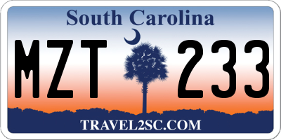 SC license plate MZT233
