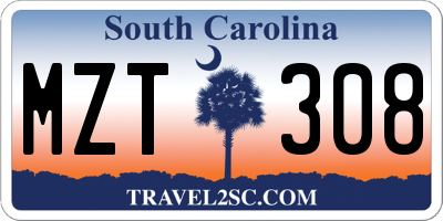 SC license plate MZT308
