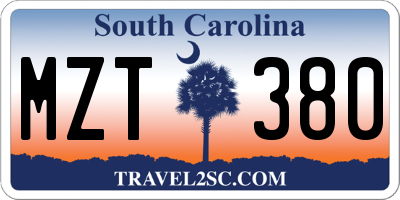 SC license plate MZT380