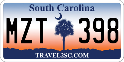 SC license plate MZT398