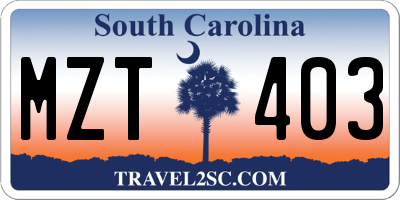 SC license plate MZT403