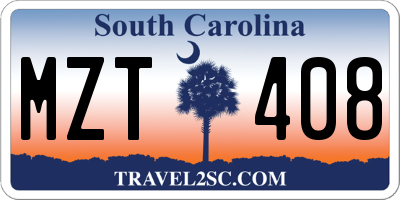 SC license plate MZT408