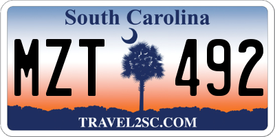 SC license plate MZT492