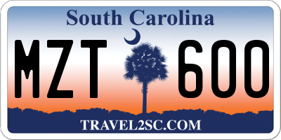 SC license plate MZT600