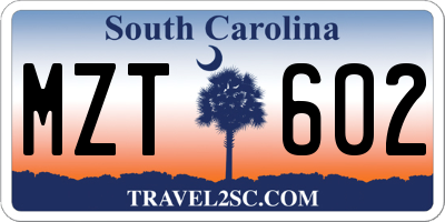 SC license plate MZT602