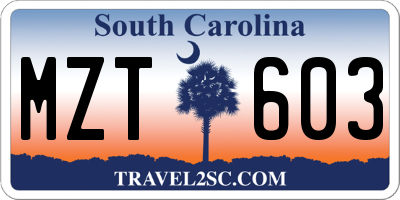 SC license plate MZT603