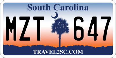 SC license plate MZT647