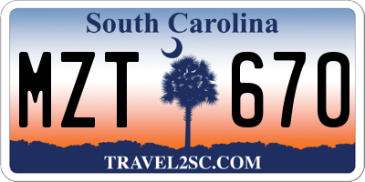 SC license plate MZT670
