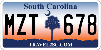 SC license plate MZT678