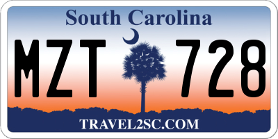 SC license plate MZT728