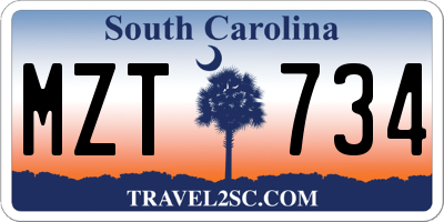 SC license plate MZT734