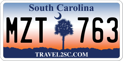 SC license plate MZT763