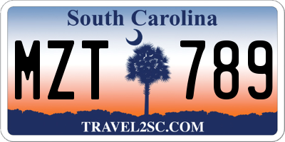 SC license plate MZT789