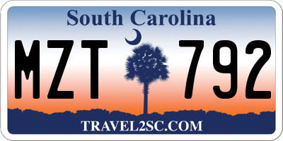 SC license plate MZT792