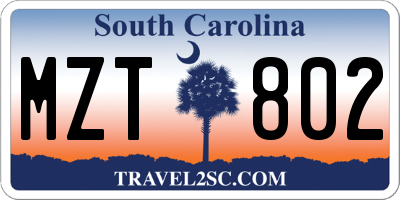 SC license plate MZT802
